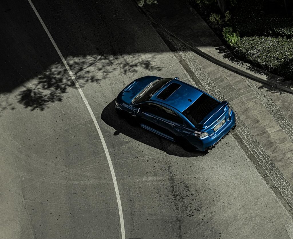 Blue Subaru WRX on Street